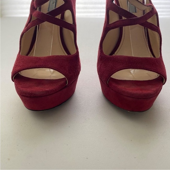 Prada Heels Pumps Shoes Suede red Peep Toe - Picture 5 of 11